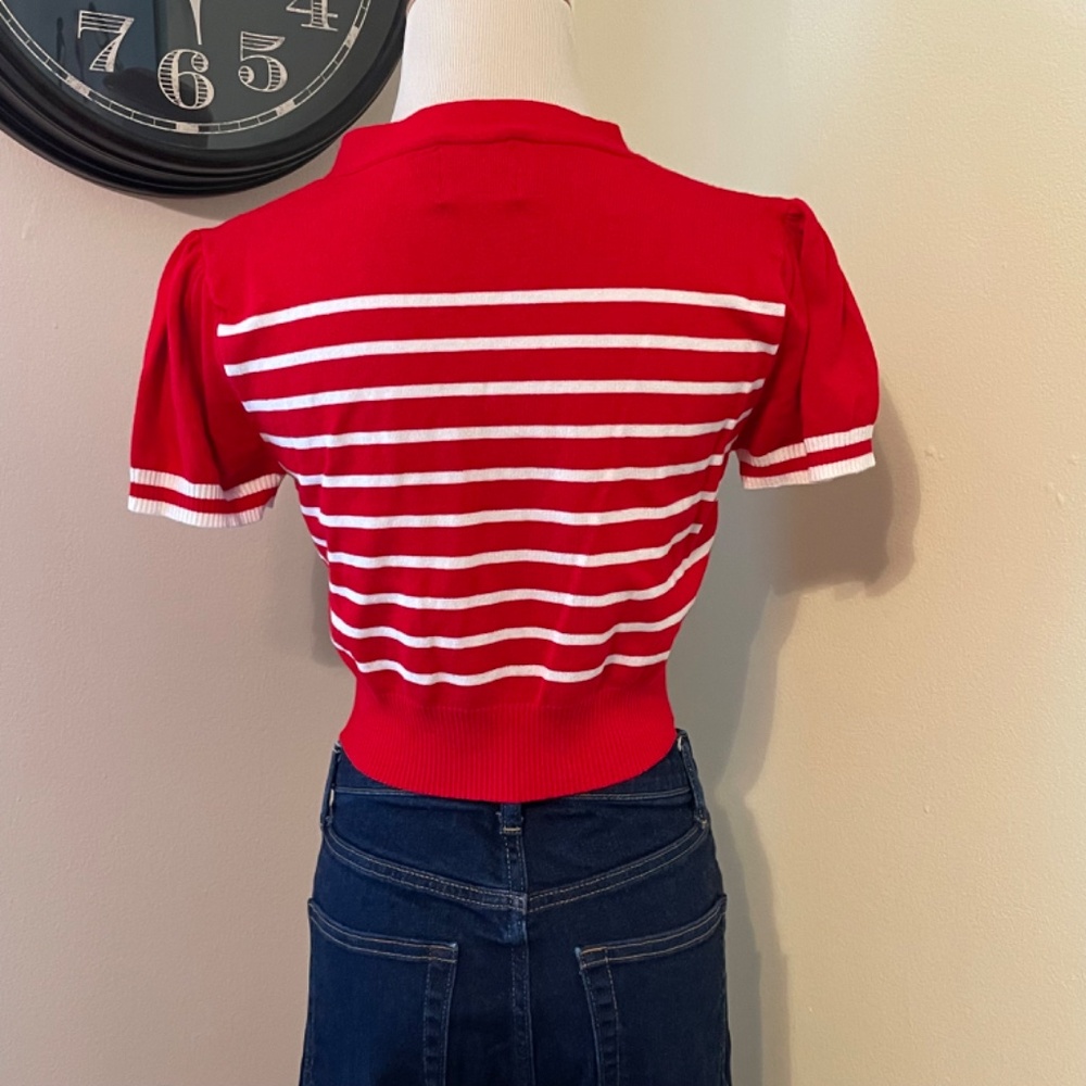 Red and White Striped Women's Top - Picture 3 of 7